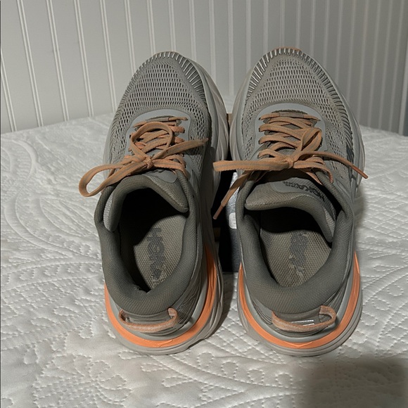 Hoka Bondi 7 Gray and Peach/Coral Athletic Shoe SZ: 7.5 - Picture 11 of 16